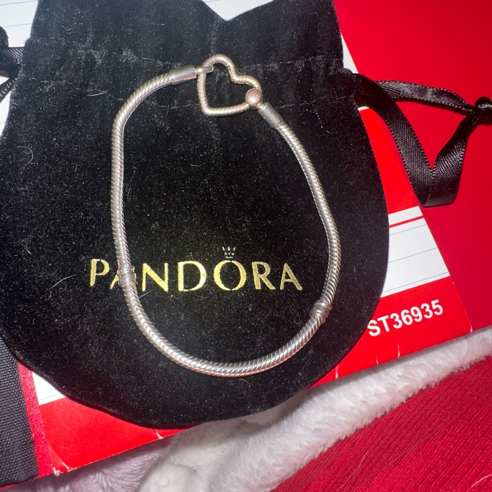 Pandora Moments Heart Closure Snake Chain Bracelet Necklace
